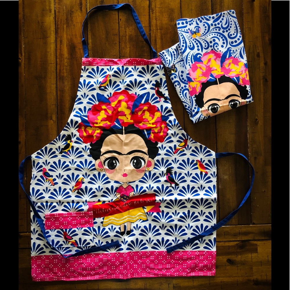 Frida Kahlo Two pocket apron W/ Dish Rag